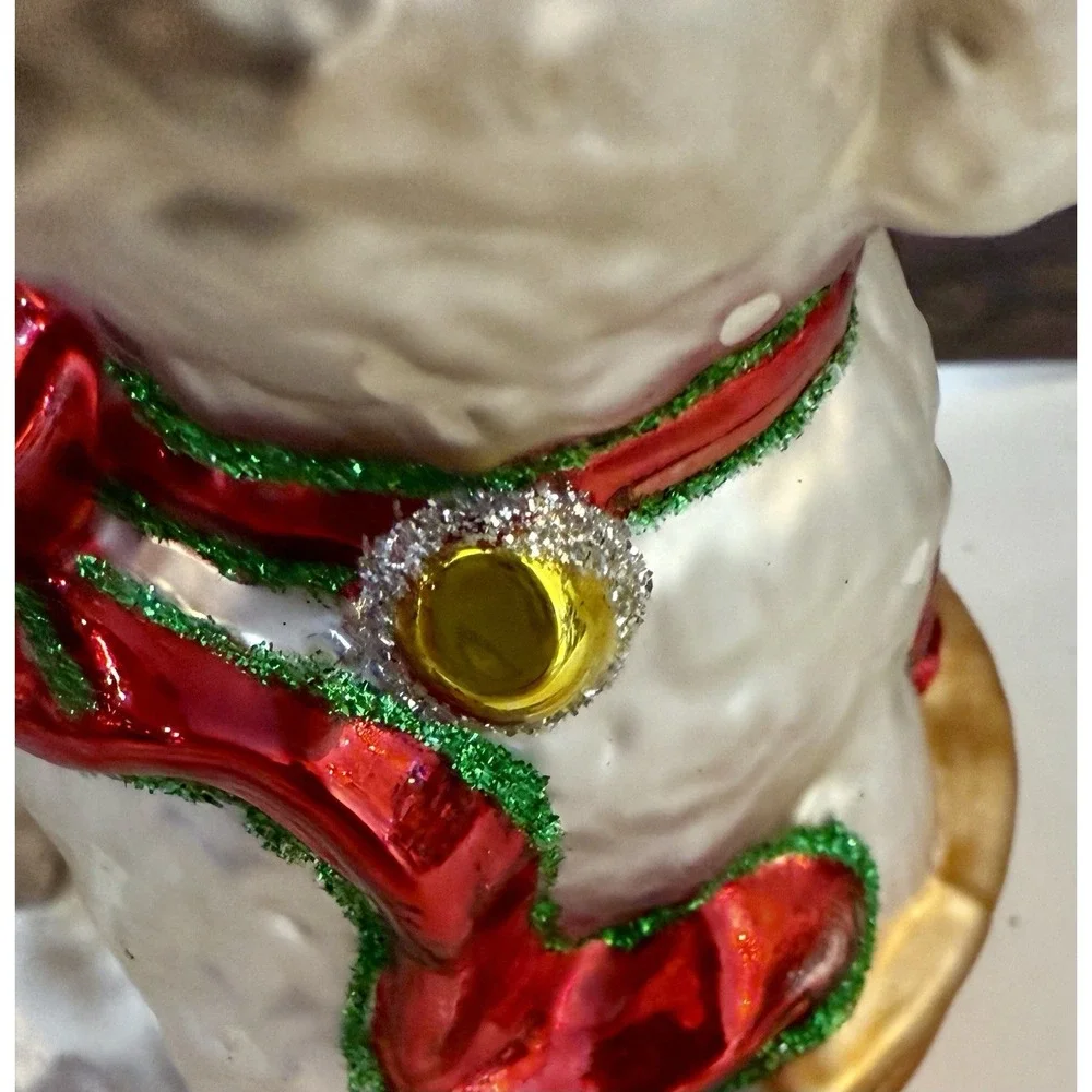 AMC Blown Glass Ornament Maltese Bichon Cockapoo White Puppy w Ribbon Basket IOB